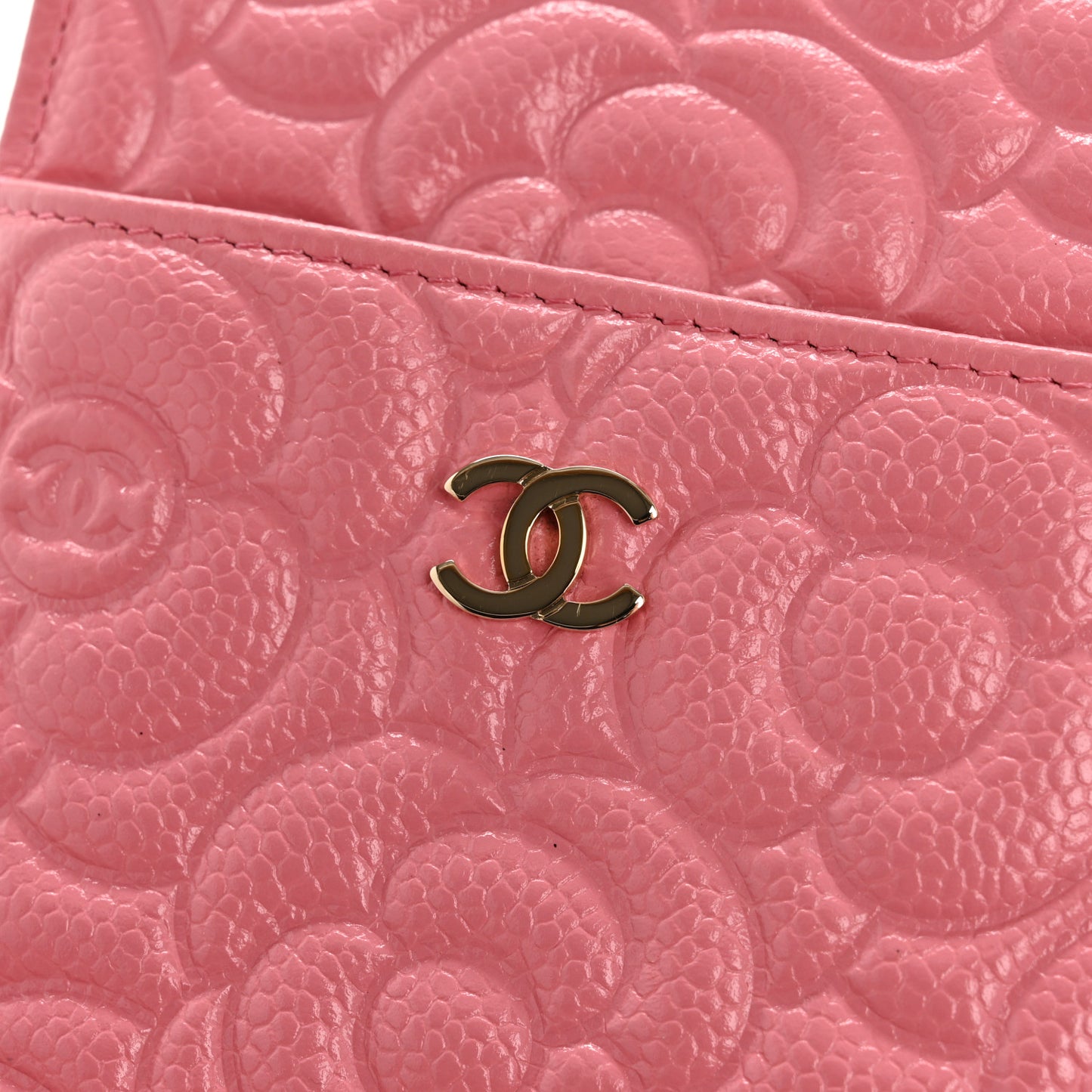 Caviar Camellia Embossed Classic Flat Wallet Pouch Pink