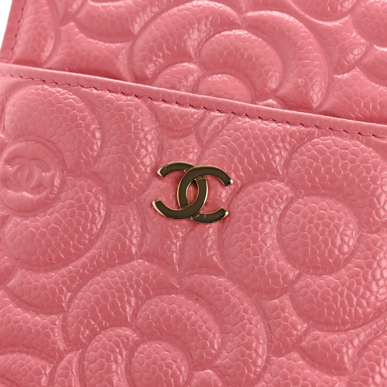 Chanel Caviar Camellia Embossed Classic Flat Wallet Pouch Pink 8 of 9