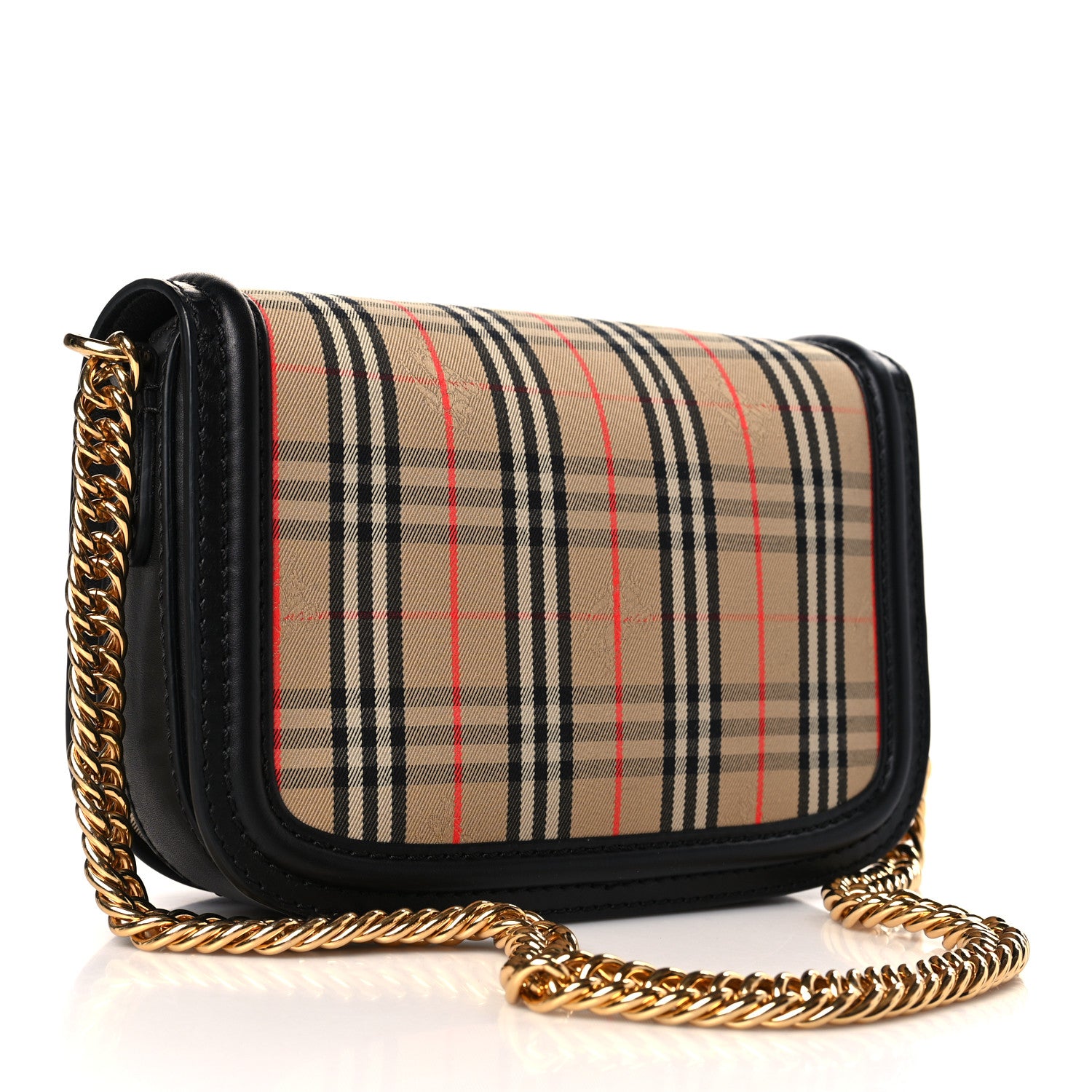 Burberry Smooth Calfskin 1983 Knight Check Link Shoulder Bag Black 2 of 7