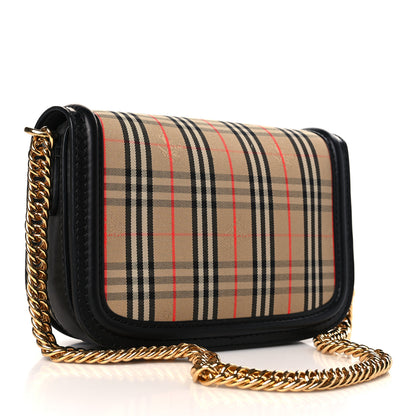 Burberry Smooth Calfskin 1983 Knight Check Link Shoulder Bag Black 2 of 7