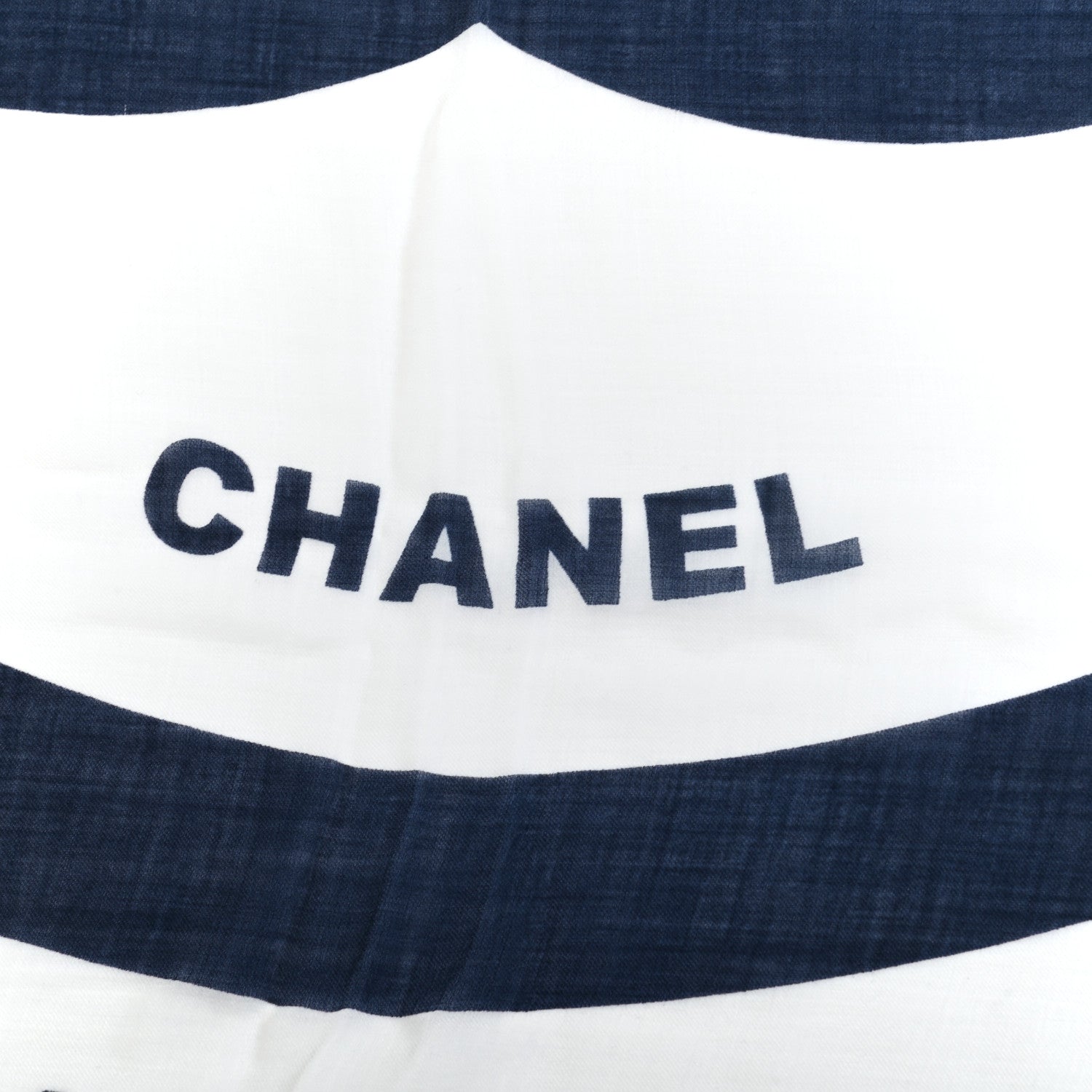 Chanel Cashmere Aeroport Print CC Logo Fringe Scarf White Navy Blue 3 of 3