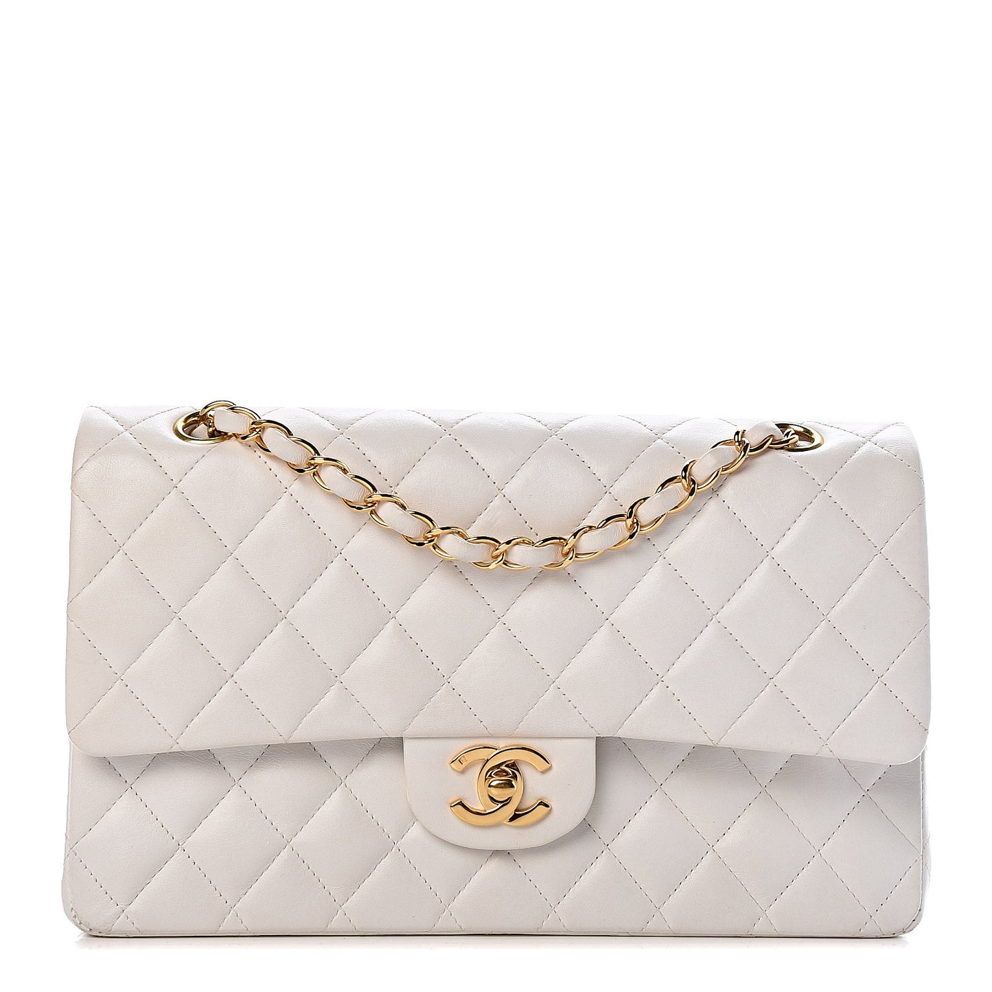 Lambskin Quilted Medium Double Flap White