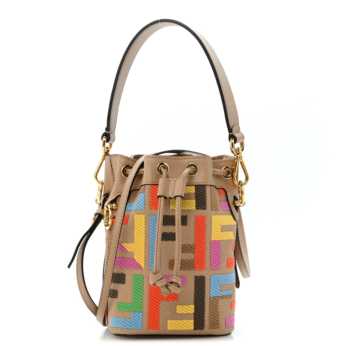 Canvas Vitello King F is Fendi FF Multicolor Embroidered Mini Mon Tresor Bucket Bag Multicolor Cuoio