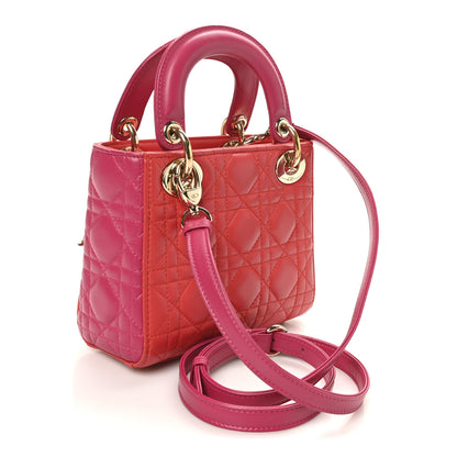 Christian Dior Lambskin Cannage Mini Bi-Color Lady Dior Red Fuchsia 3 of 11