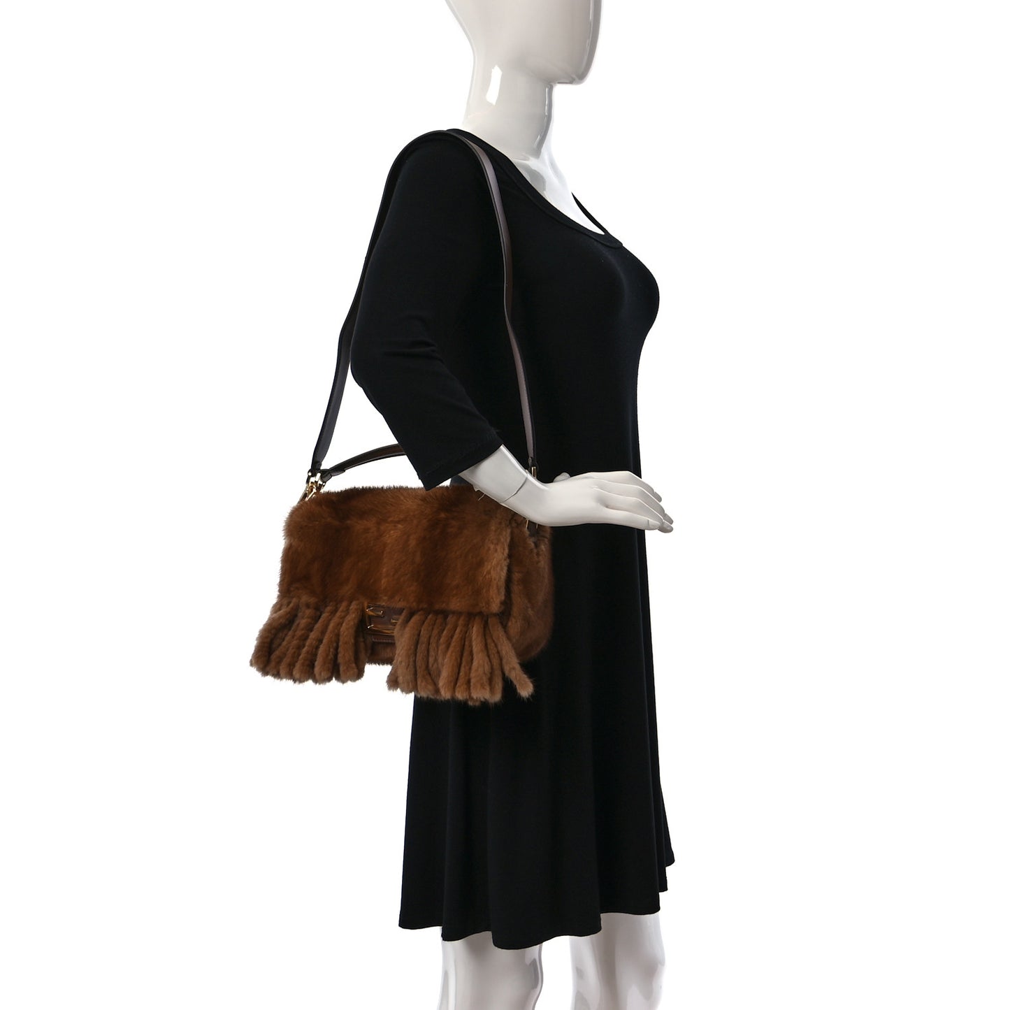 Mink Shiny Nappa Fringe Baguette Natural Miele Scuro