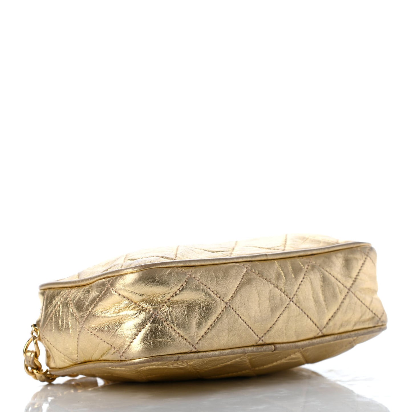 Metallic Lambskin Quilted Tassel Cosmetic Case Gold