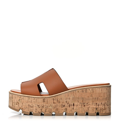 Hermes Calfskin Cork Eze 30 Sandals 39 Marron Glaise 1 of 9