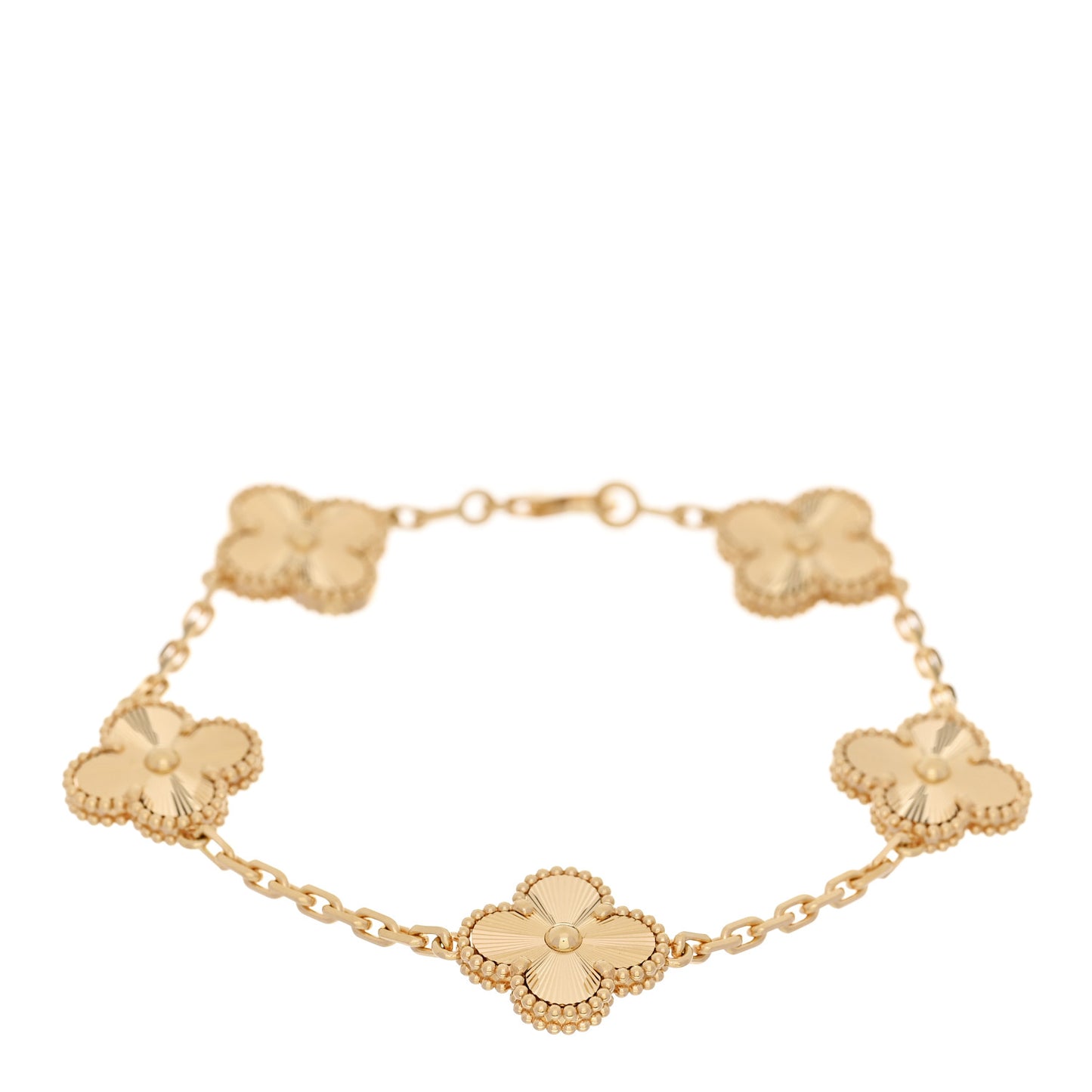 18K Yellow Gold 5 Motifs Guilloche Vintage Alhambra Bracelet