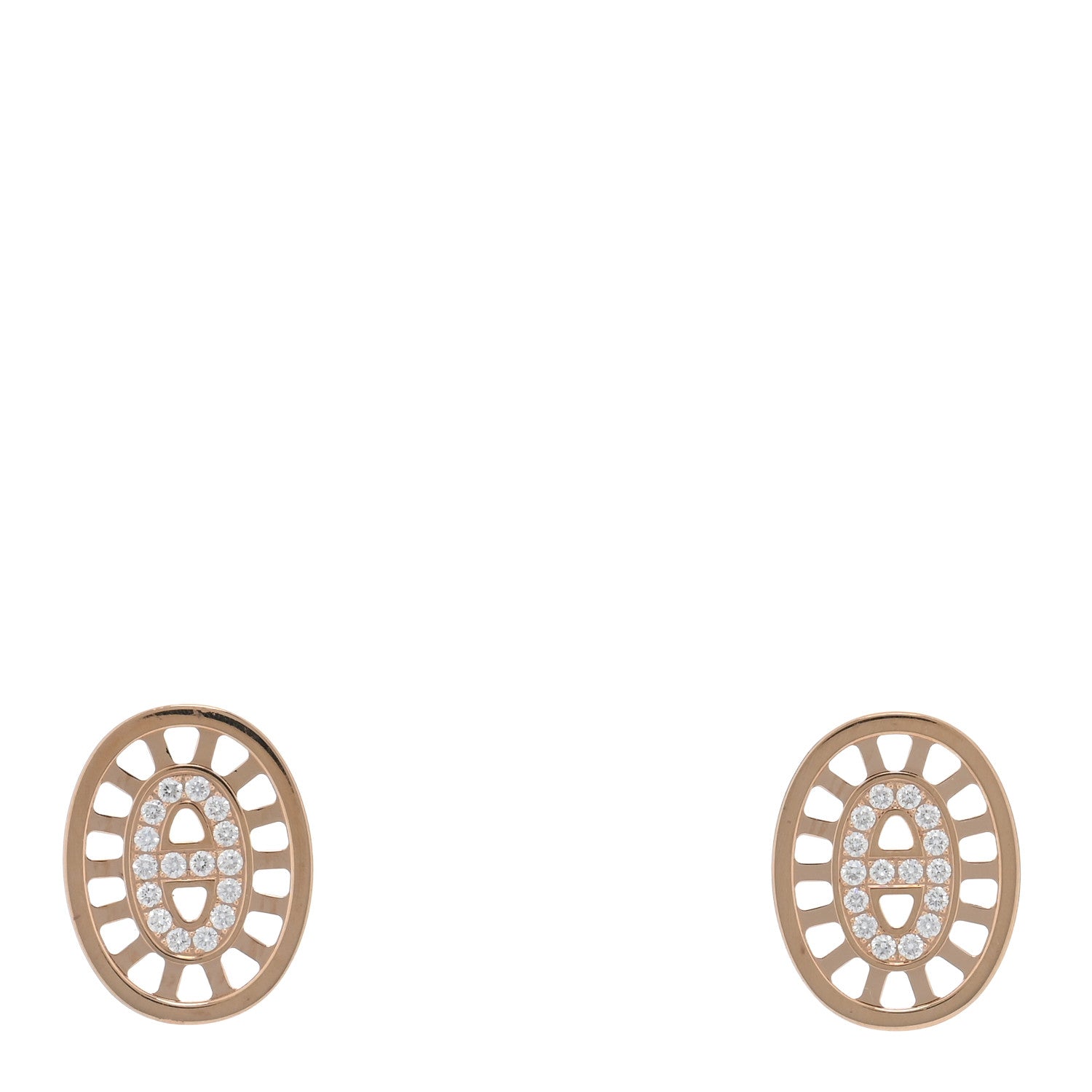 Hermes 18K Rose Gold Diamond Chaine d'Ancre Divine Stud Earrings 1 of 5