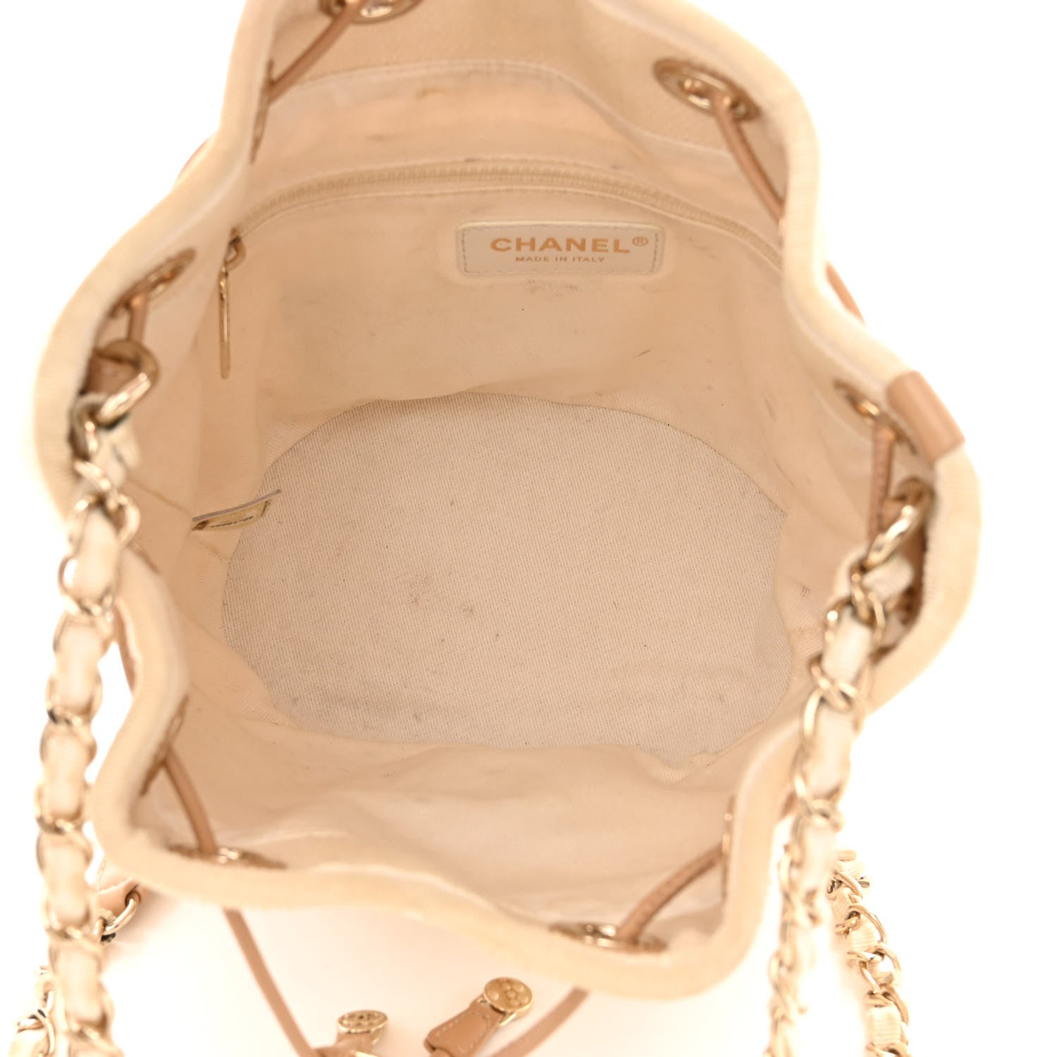 Chanel Canvas Pearl Deauville Drawstring Bucket Bag Ecru Beige 5 of 12