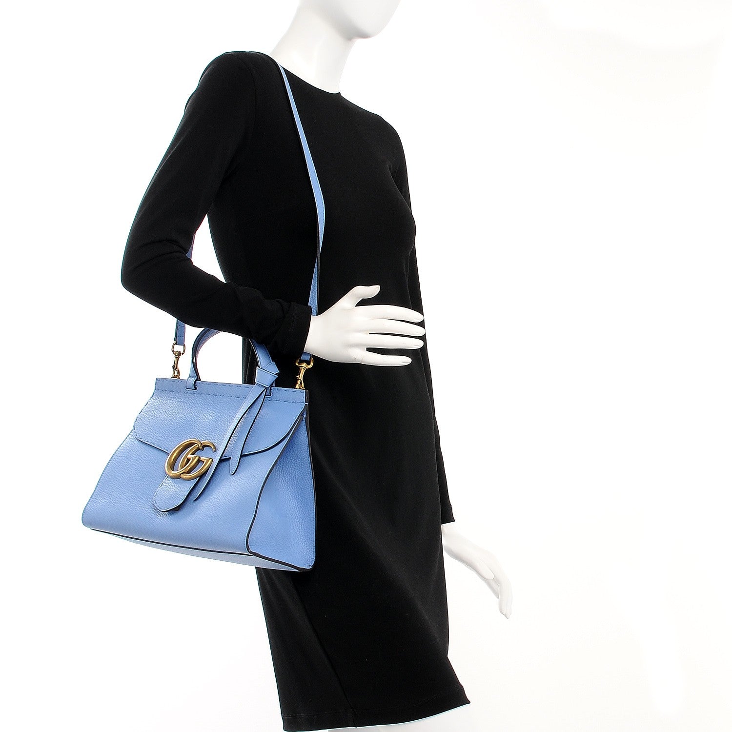 Gucci Calfskin Small GG Marmont Top Handle Bag Clear Sky Blue 2 of 8