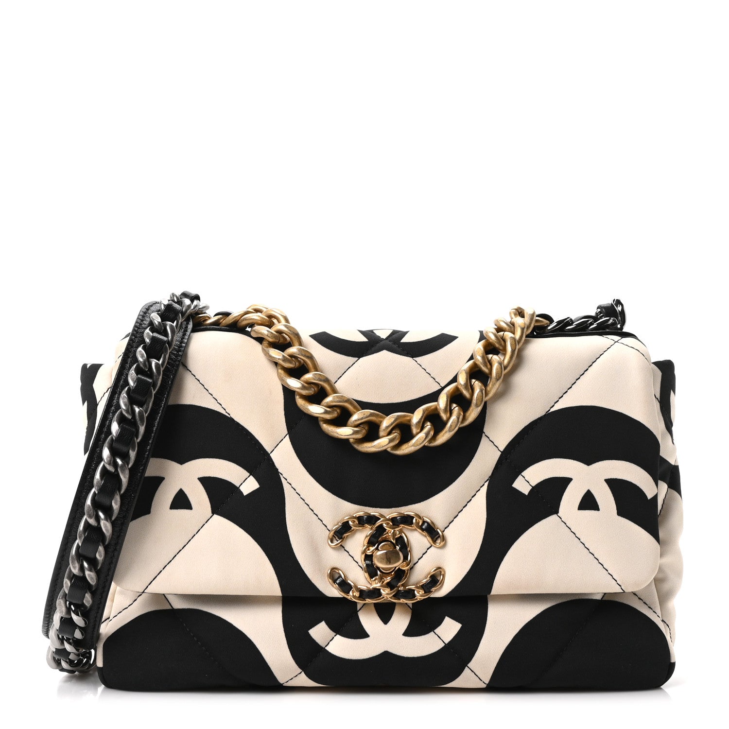 Chanel Fabric Printed Medium Chanel 19 Flap Black Ecru 1 of 11