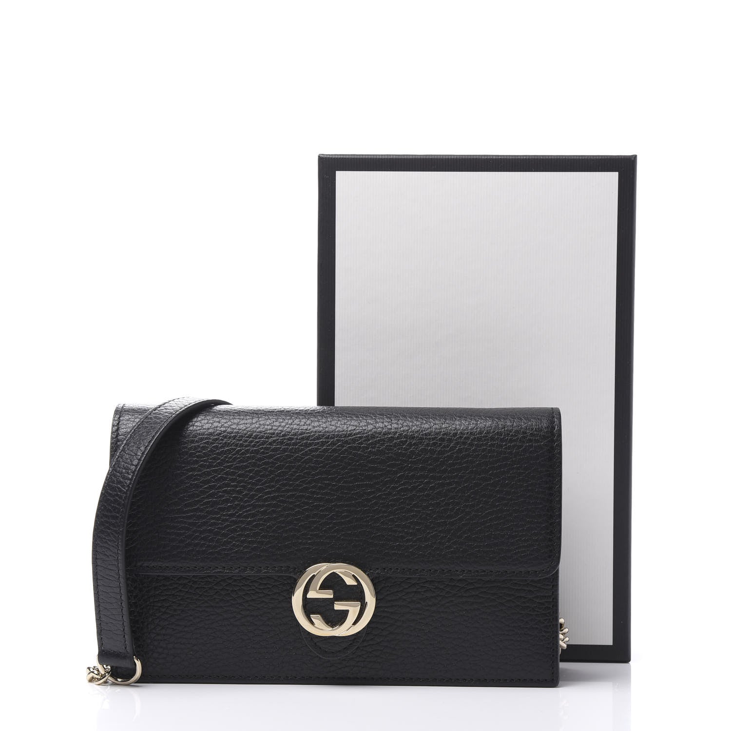 Gucci Dollar Calfskin Interlocking G Chain Wallet Black 9 of 9