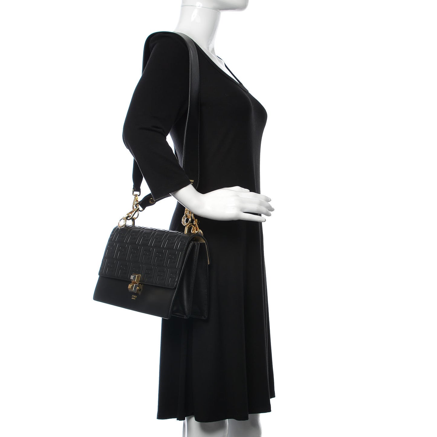 Vitello Liberty FF 1974 Embossed Kan I Shoulder Bag Black
