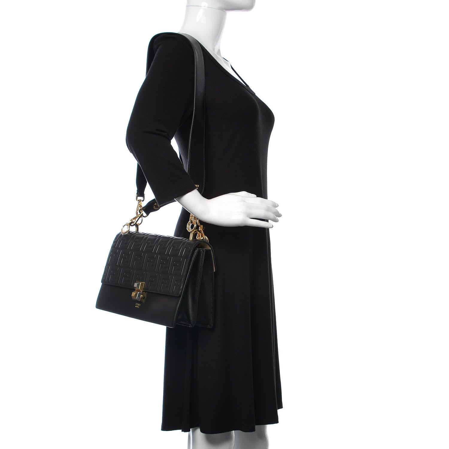 Fendi Vitello Liberty FF 1974 Embossed Kan I Shoulder Bag Black 2 of 10