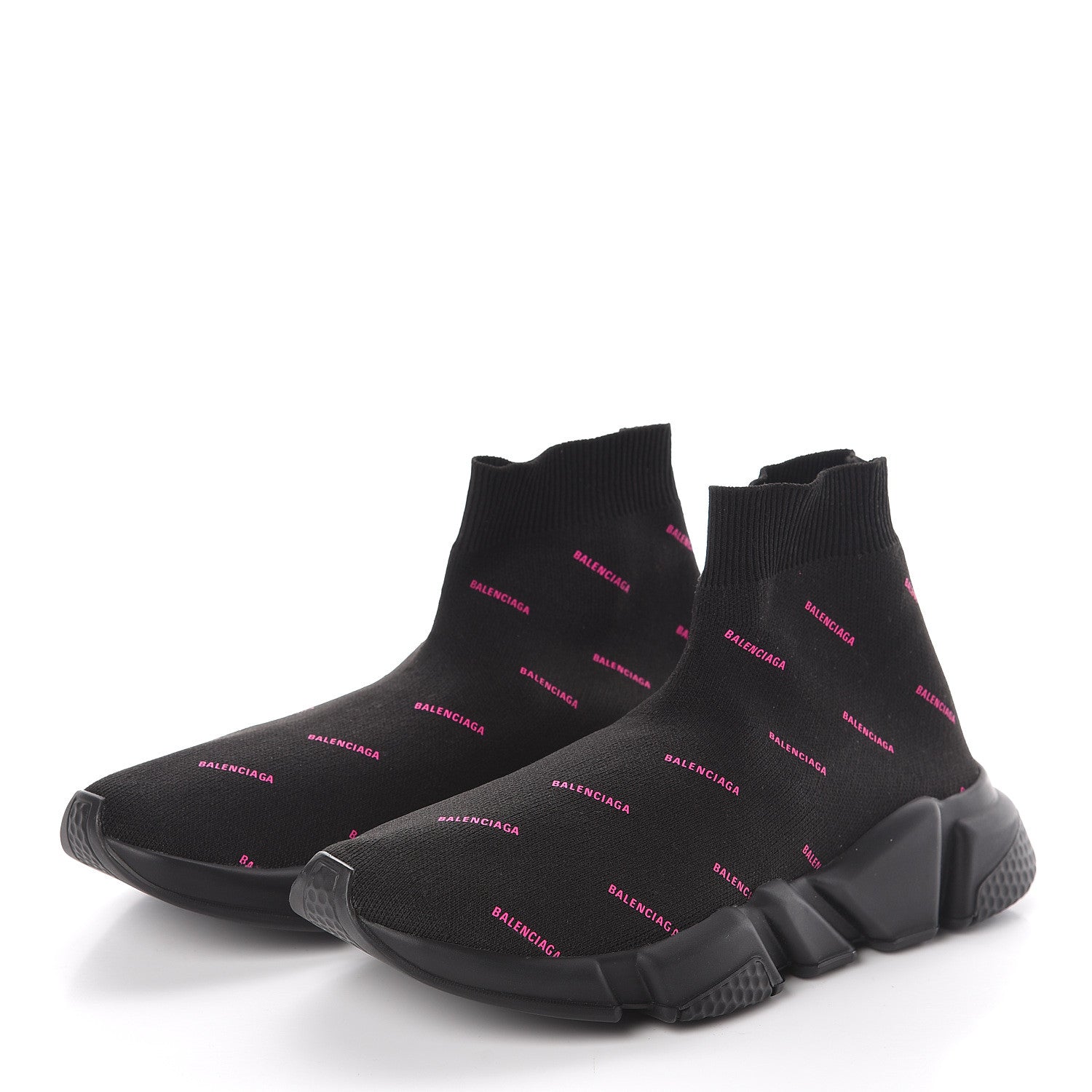 Balenciaga Neoprene Knit Allover Logo Womens Speed Sneakers 39 Black Fuchsia 3 of 8