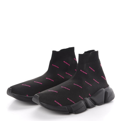 Balenciaga Neoprene Knit Allover Logo Womens Speed Sneakers 39 Black Fuchsia 3 of 8