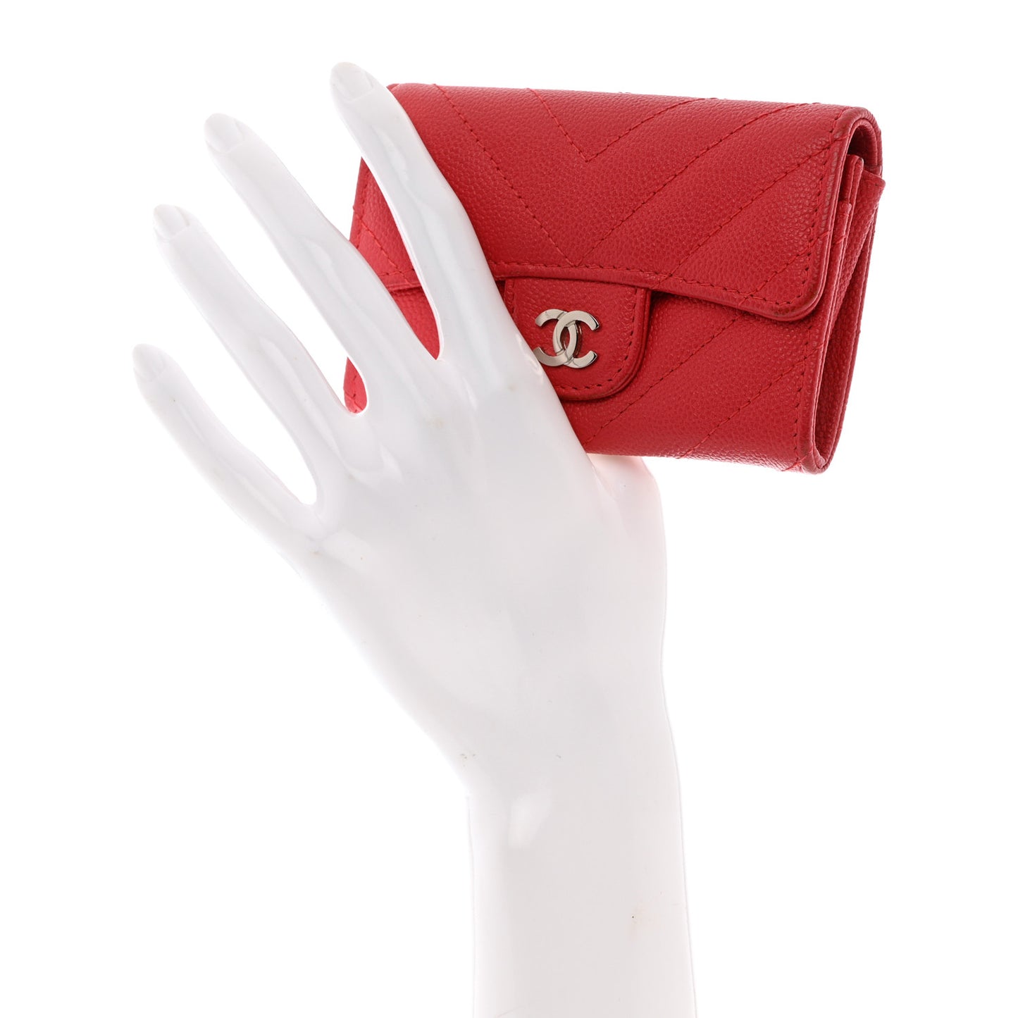 Caviar Chevron Quilted Flap Card Holder Red