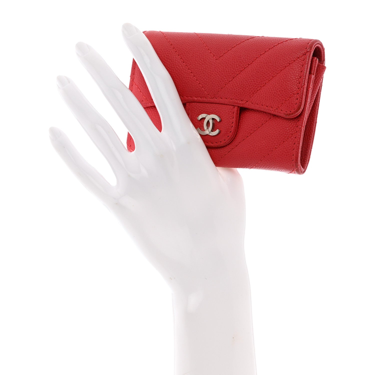 Chanel Caviar Chevron Quilted Flap Card Holder Red 2 of 11