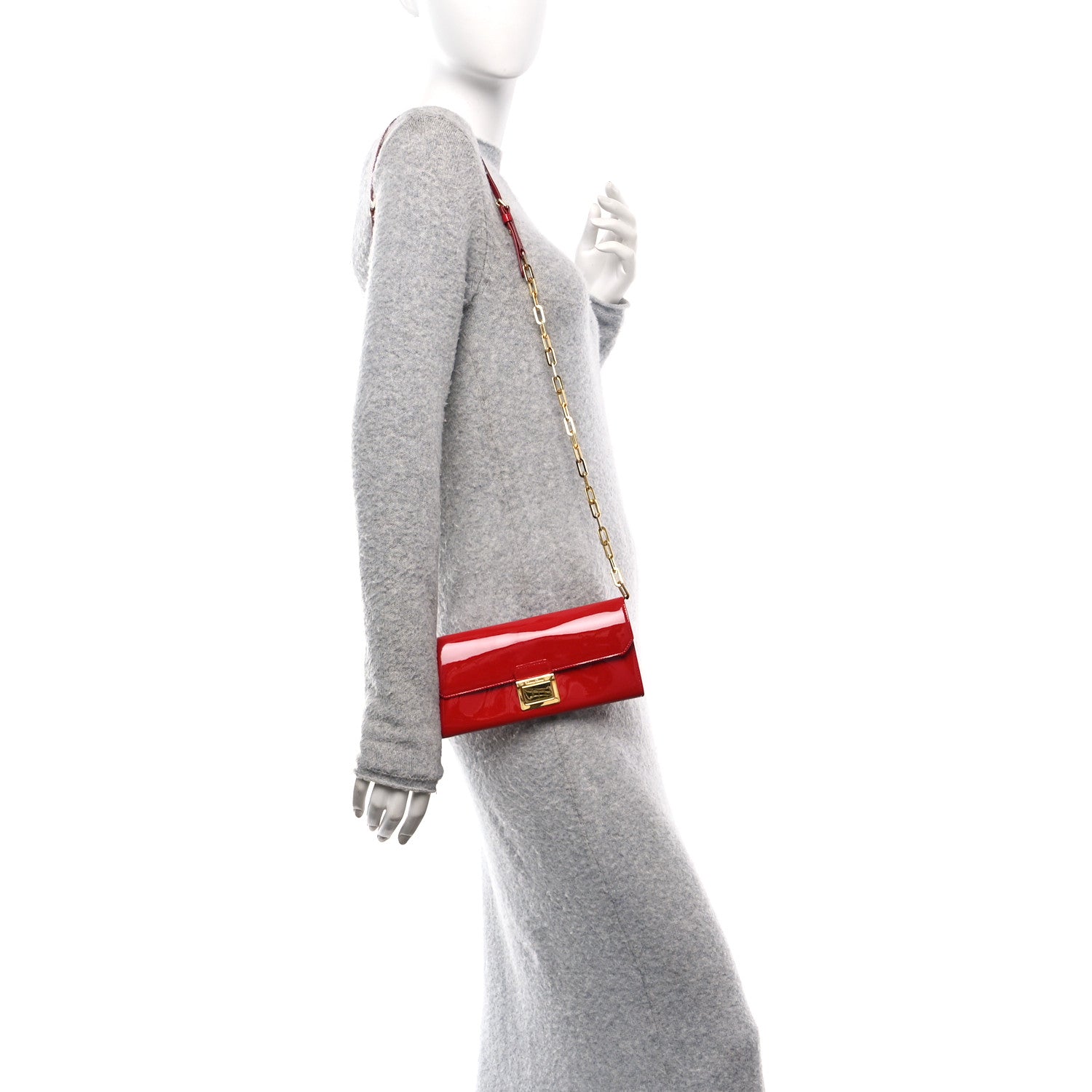 Miu Miu Vernice Madras Wallet On Chain Rosso 2 of 14