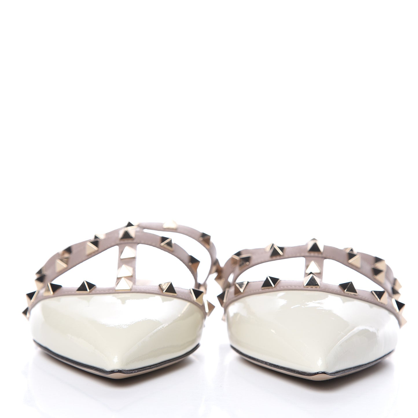 Patent Rockstud Flat Cage Mules 38.5 Ivory Poudre