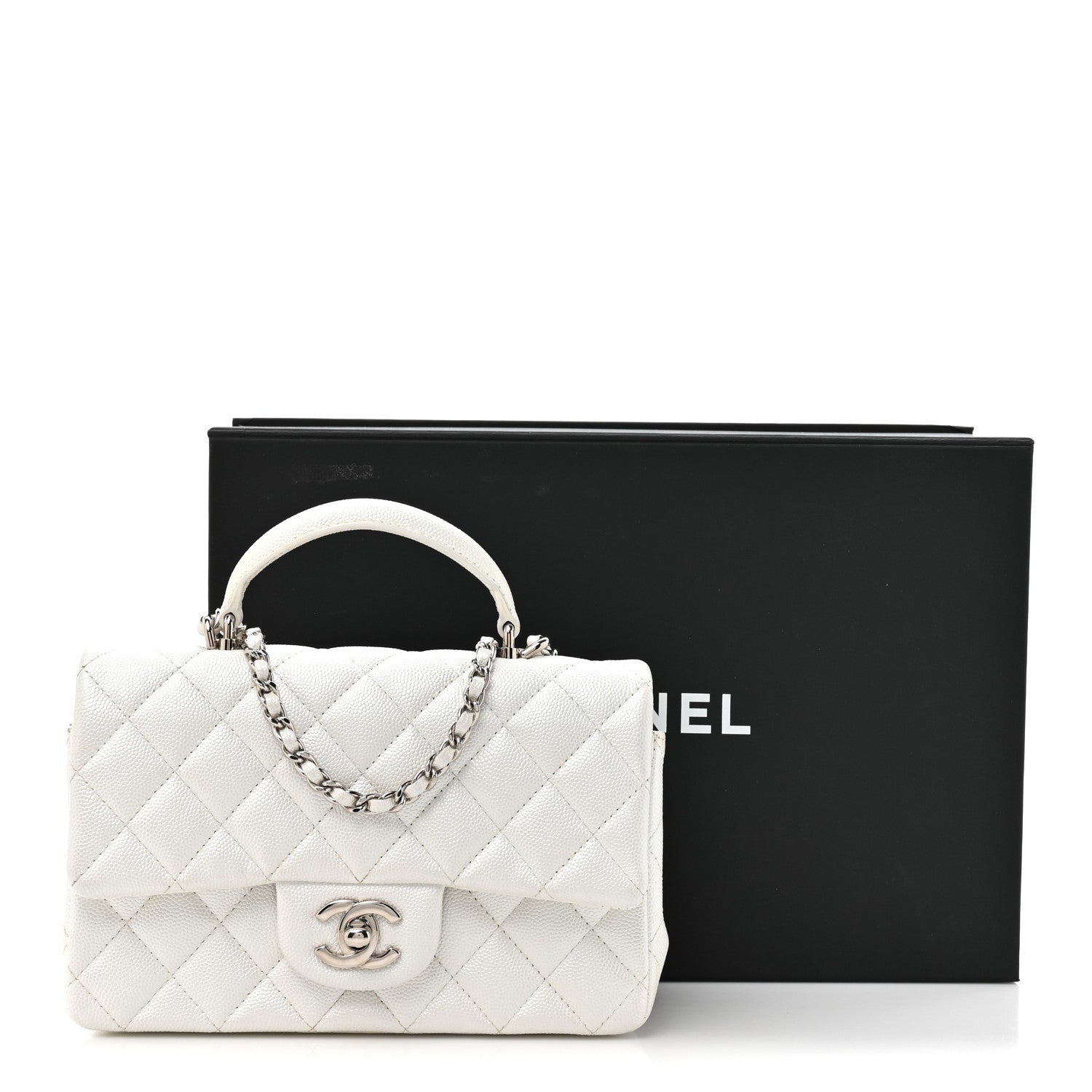 Chanel Metallic Caviar Quilted Mini Top Handle Rectangular Flap
