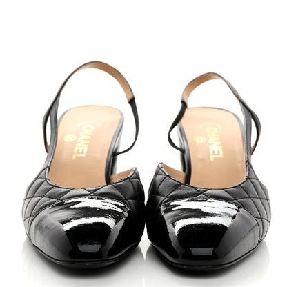 Chanel Lambskin Patent Calfskin Quilted Cap Toe CC Slingback Pumps 41 Black 2 of 10