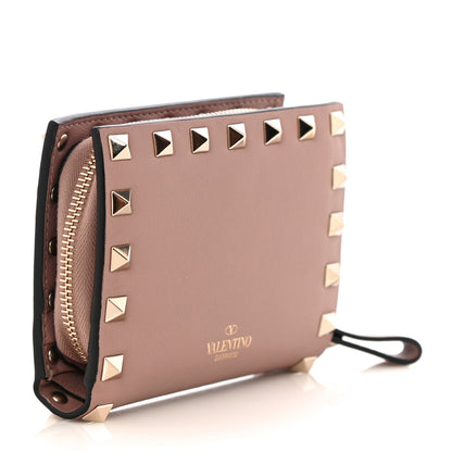 Valentino Garavani Calfskin Rockstud Compact Bi-Fold Wallet Poudre 2 of 12
