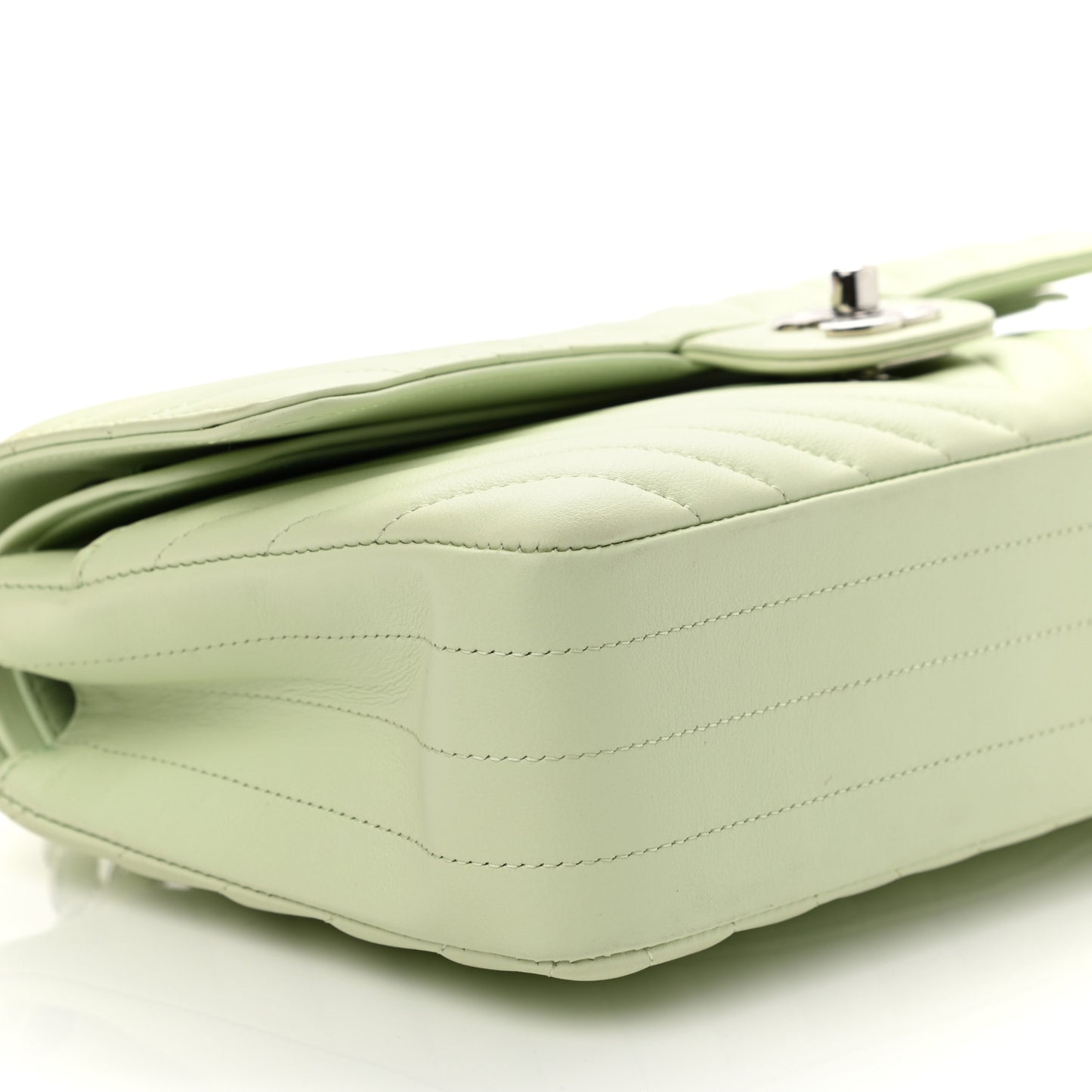 Calfskin Chevron Quilted Medium Double Flap Light Green