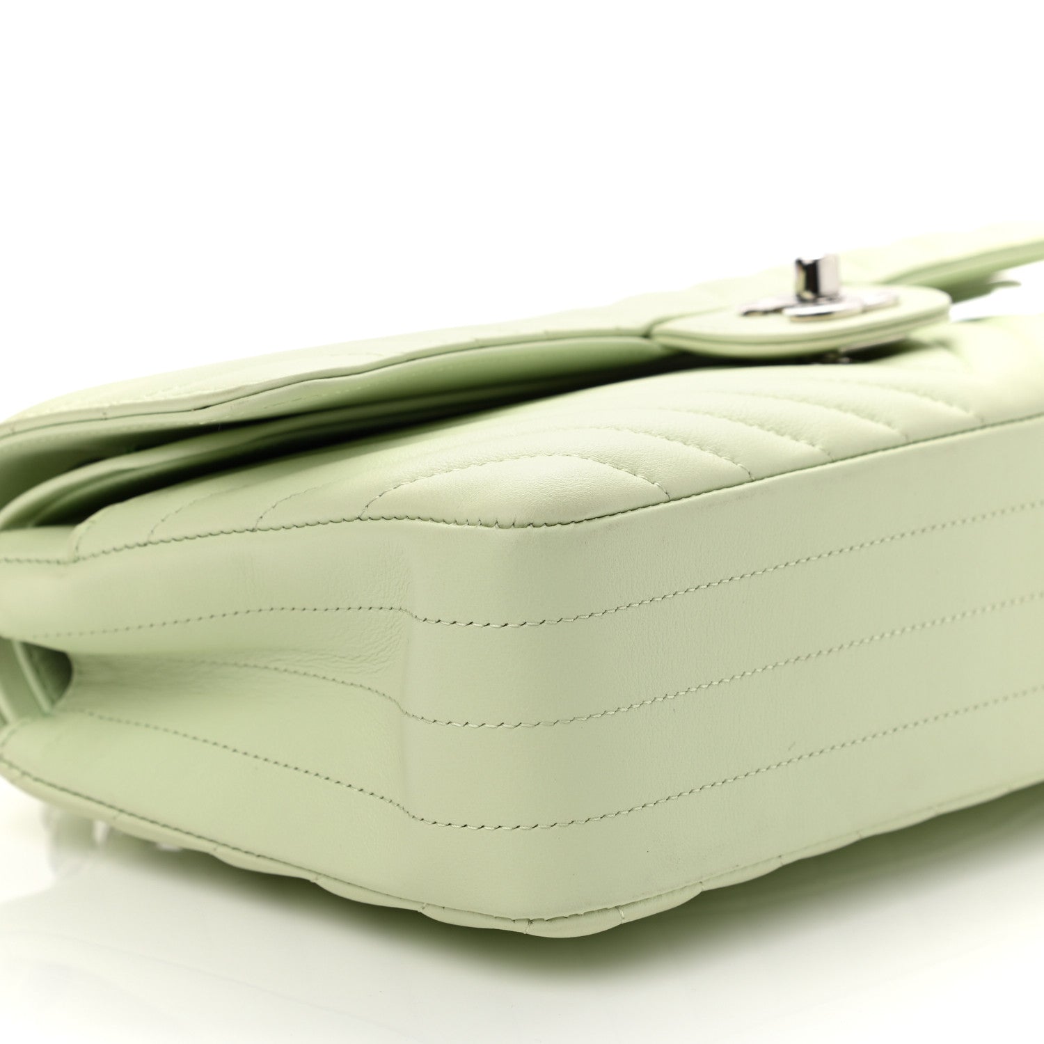 Chanel Calfskin Chevron Quilted Medium Double Flap Light Green 9 of 11