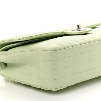 Chanel Calfskin Chevron Quilted Medium Double Flap Light Green 9 of 11