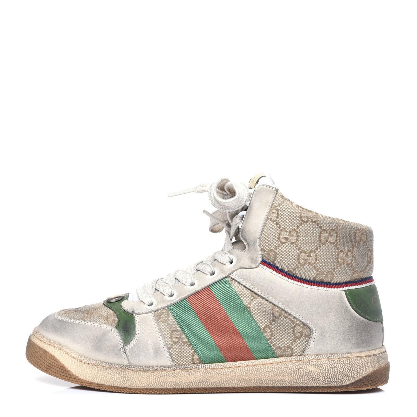 GG Monogram Nubuck Web Mens Screener High Top Sneakers 6 New Sand Dusty Milk Vintage Green