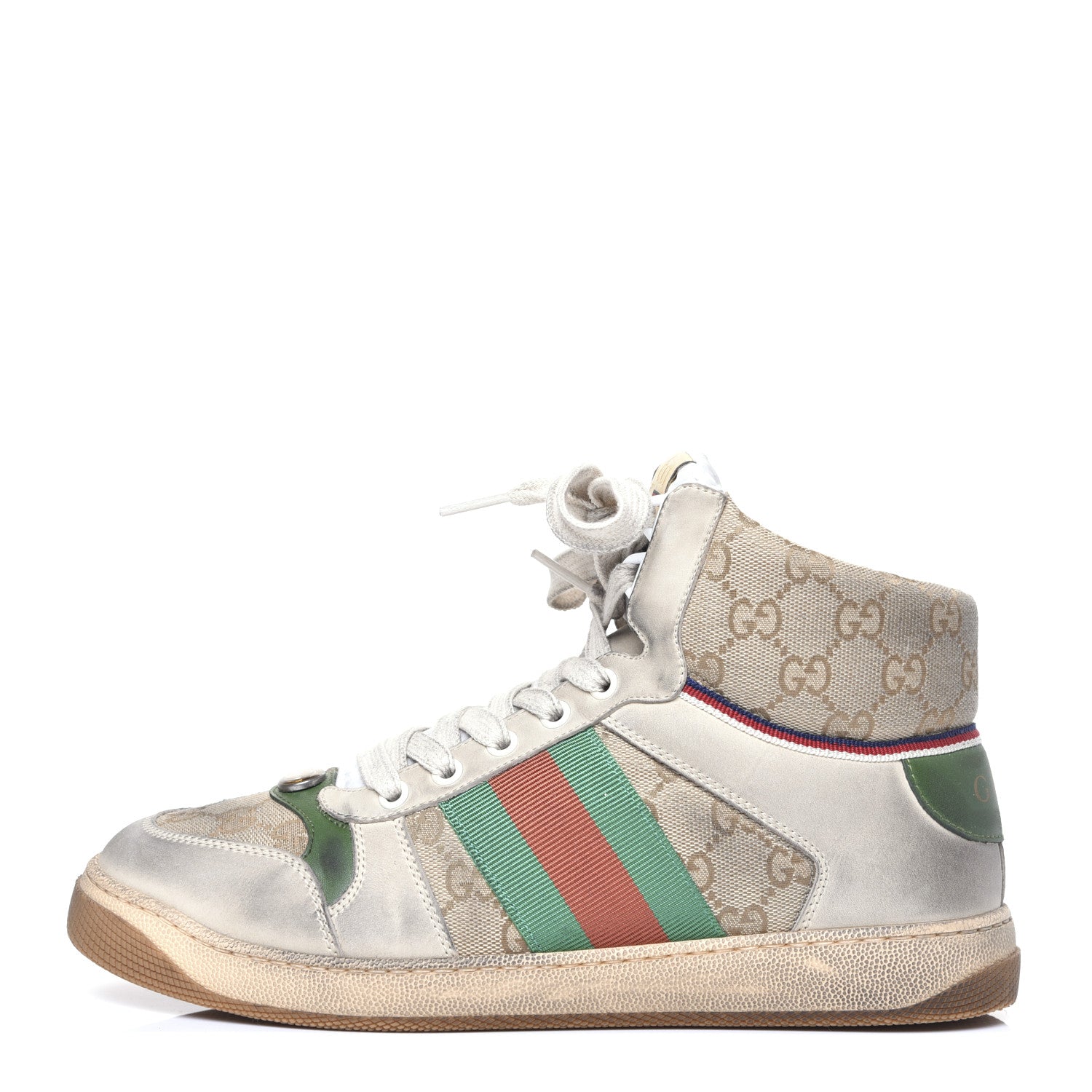Gucci GG Monogram Nubuck Web Mens Screener High Top Sneakers 6 New Sand Dusty Milk Vintage Green 1 of 13
