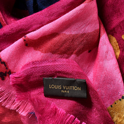 Louis Vuitton Cashmere Silk Monogram Roses Scarf 4 of 4