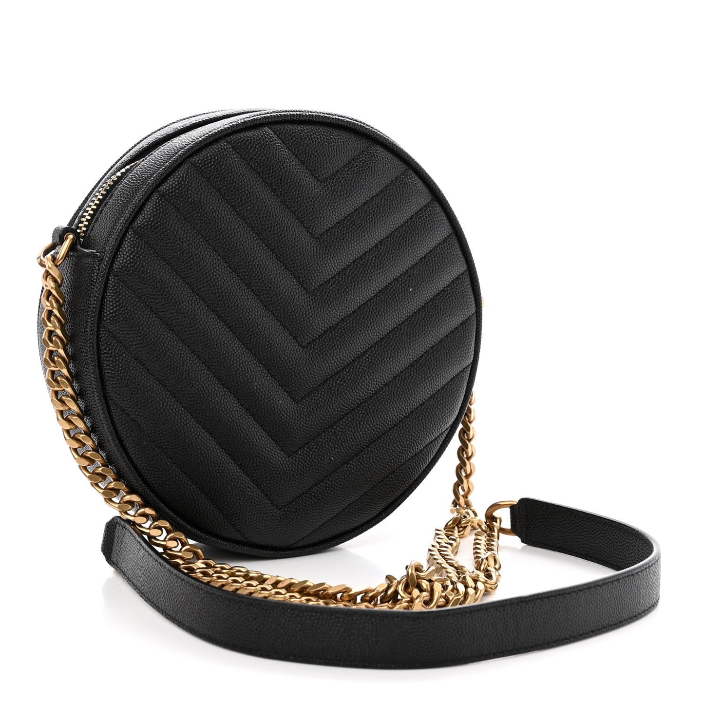 Grain De Poudre Matelasse Chevron Quilted Round Vinyle Camera Bag Black