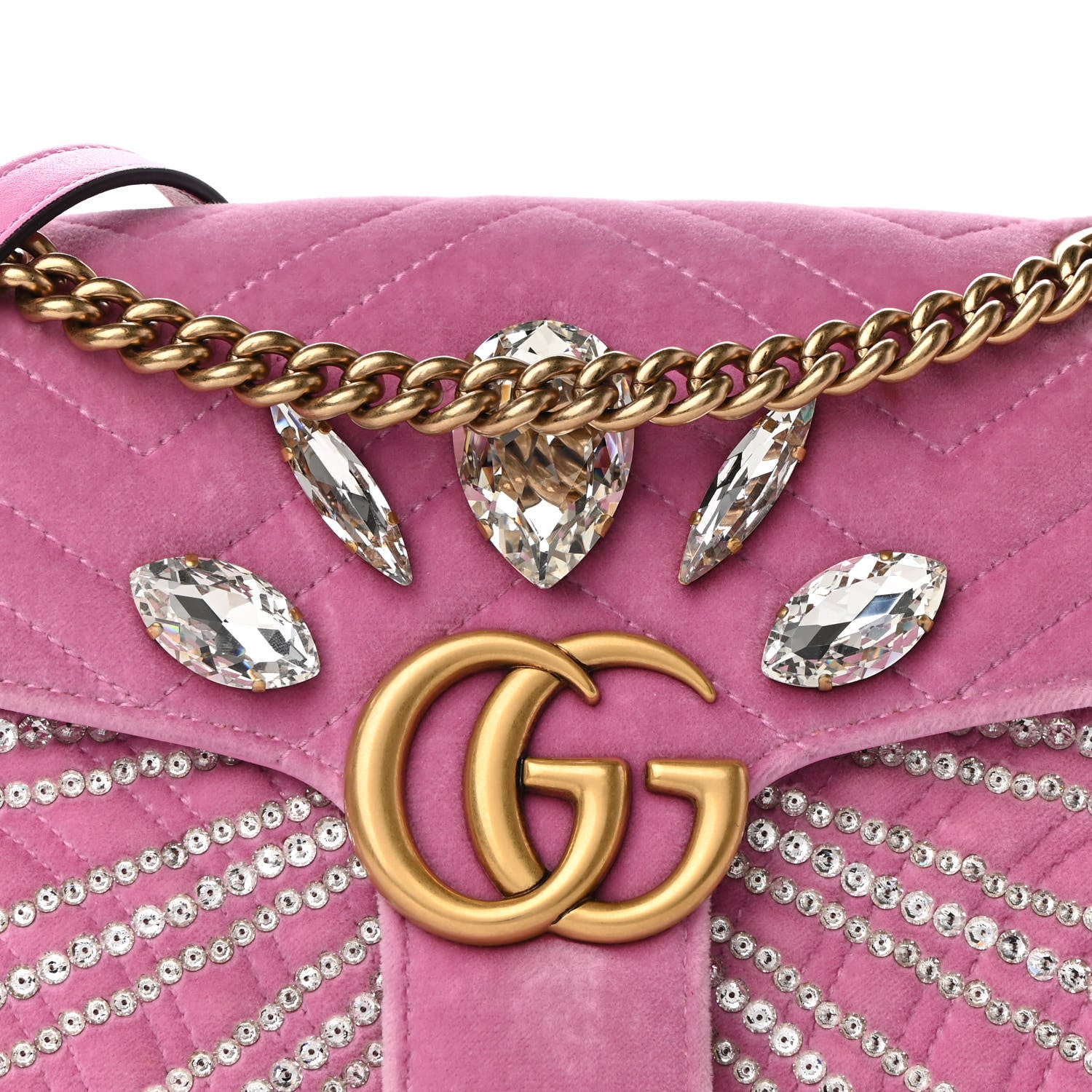 Gucci Velvet Matelasse Marquise Crystals Embroidered Small GG Marmont Shoulder Bag Malva 8 of 9