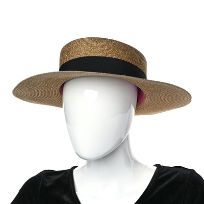 Gucci Glittered Straw Grosgrain Wide Brim Hat S Gold Black 2 of 9