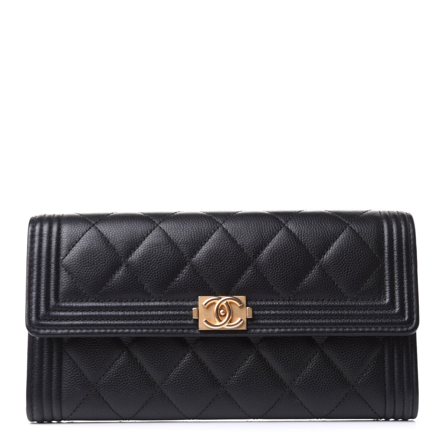Caviar Quilted Large Boy Gusset Flap Wallet Black