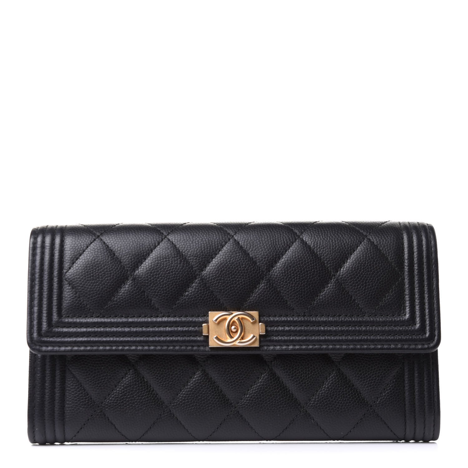 Chanel Caviar Quilted Large Boy Gusset Flap Wallet Black 1 of 8