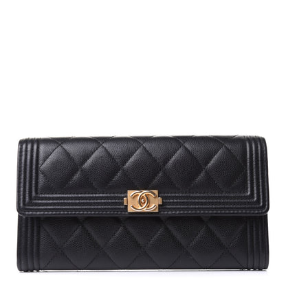 Chanel Caviar Quilted Large Boy Gusset Flap Wallet Black 1 of 8