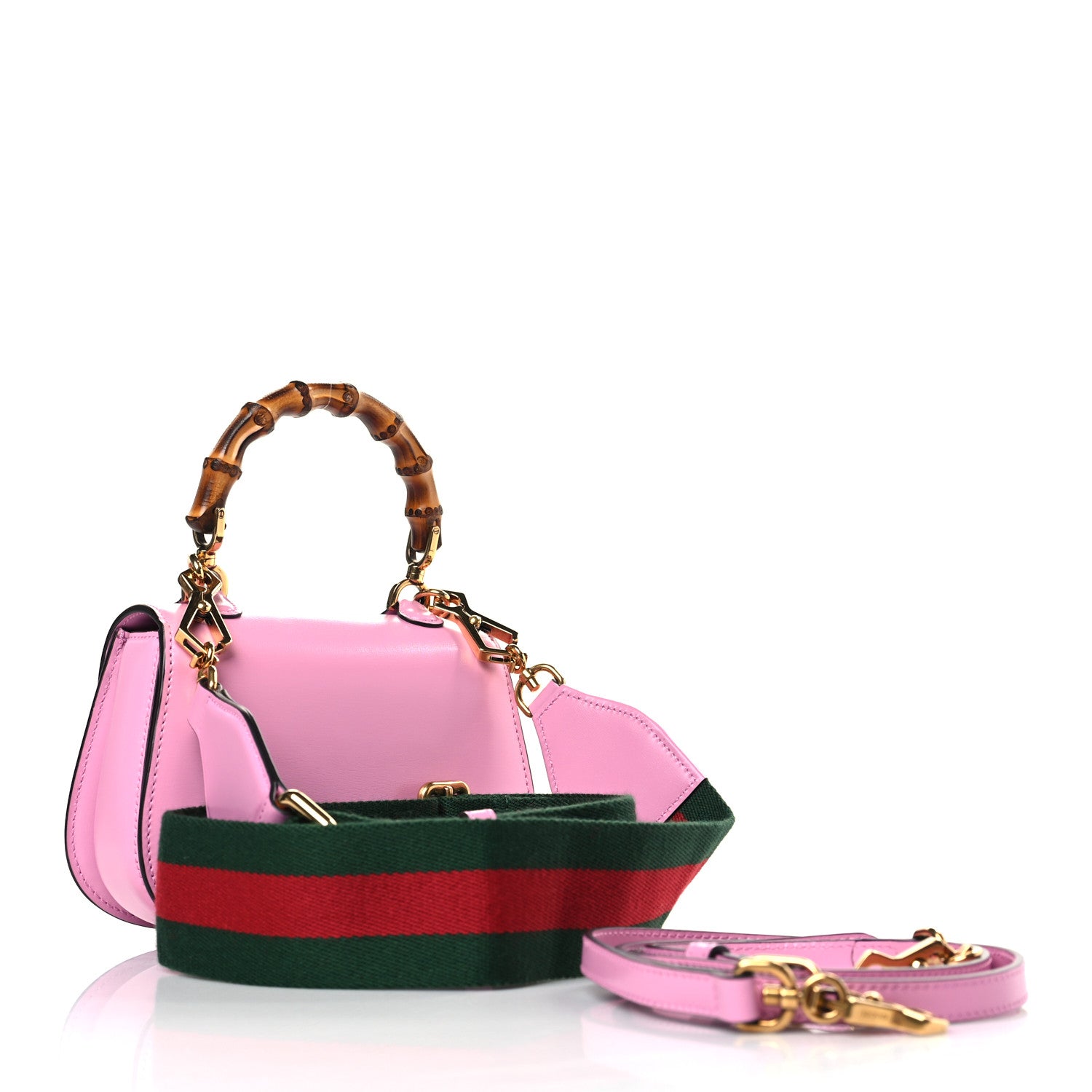 Gucci Boarded Dyana Lux Calfskin Web Mini Bamboo 1947 Top Handle Bag Nice Pink 3 of 9