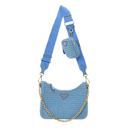 Prada Yarn Raffia Effect Crochet Re-Edition 2005 Shoulder Bag Celeste 1 of 14