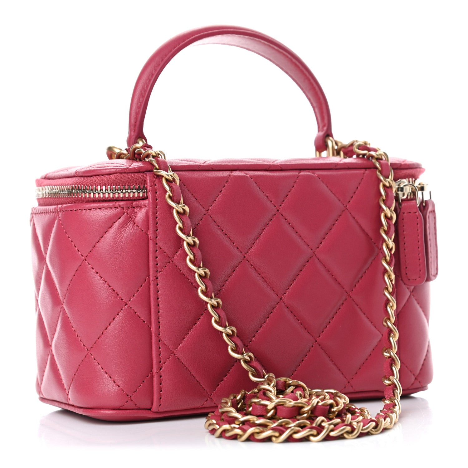 Chanel Lambskin Quilted Small Top Handle Vanity Case With Chain Dark Pink 2 of 4