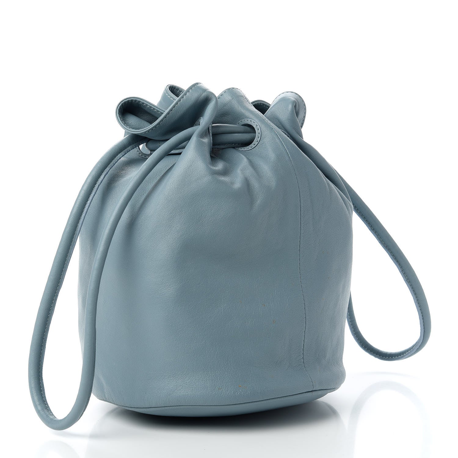 Mansur Gavriel Lambskin Drawstring Bucket Pouch Bag Grey Blue 3 of 10
