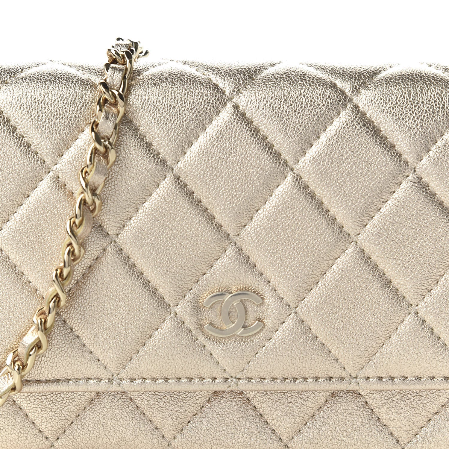 Chanel Metallic Lambskin Quilted Mini Wallet On Chain WOC Gold 9 of 10