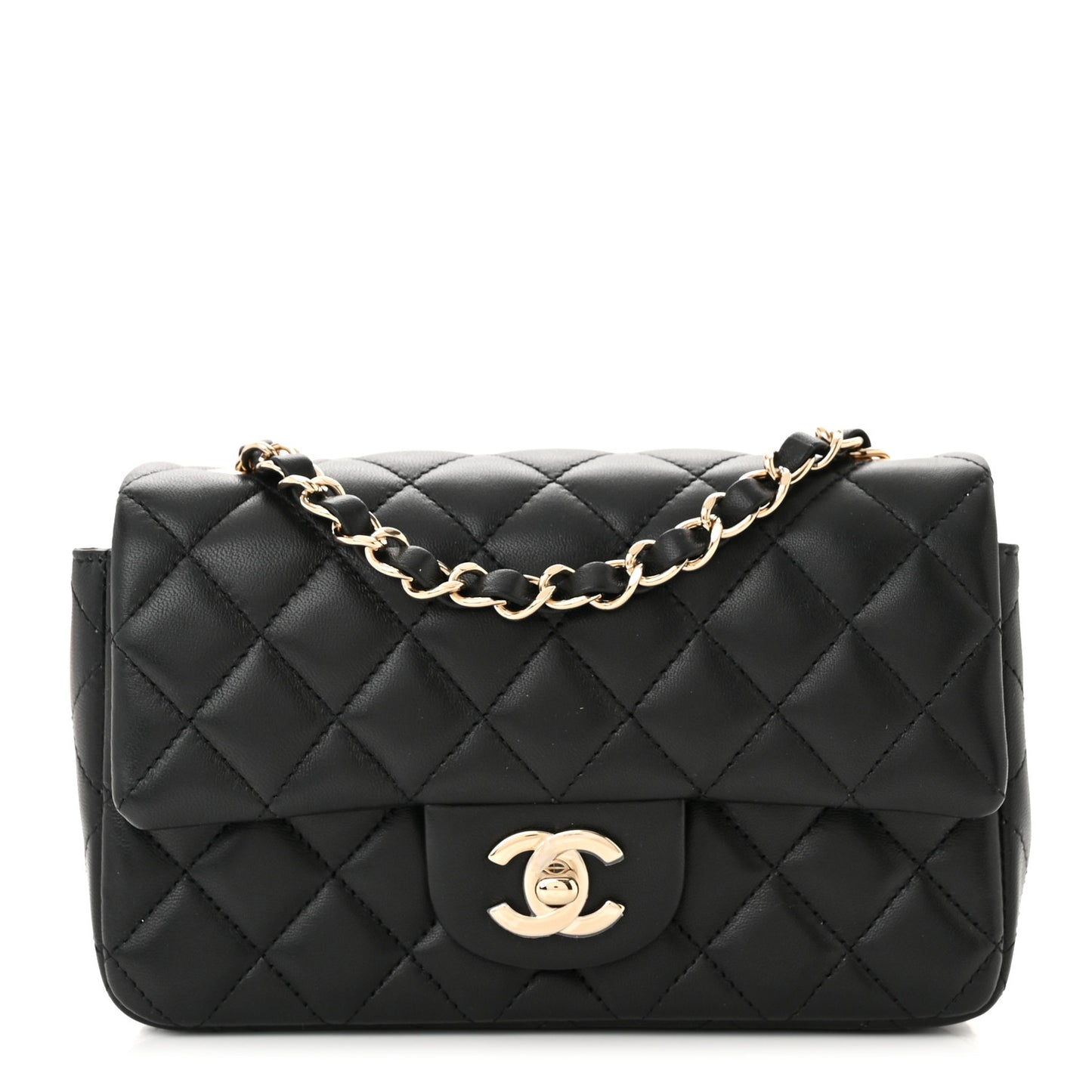 Lambskin Quilted Mini Rectangular Flap Black