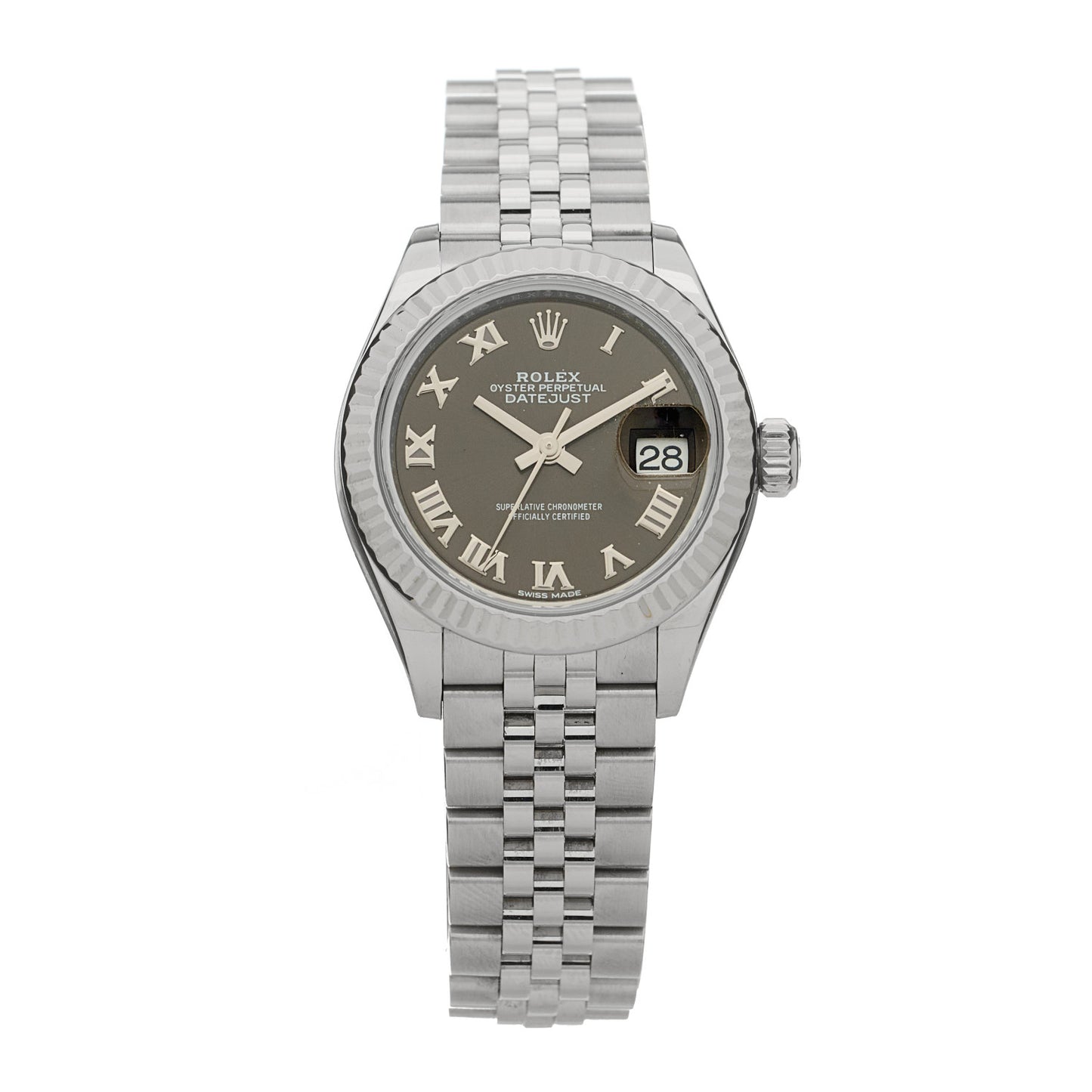 Stainless Steel 18K White Gold 28mm Oyster Perpetual Datejust Watch Dark Grey Roman 279174