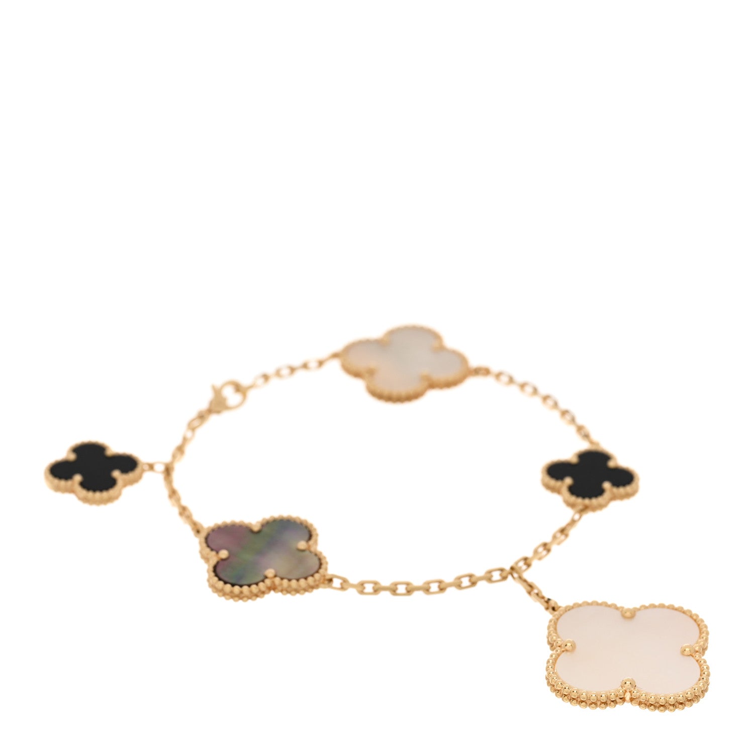 Van Cleef & Arpels 18K Yellow Gold Grey Mother of Pearl Black Onyx 5 Motifs Magic Alhambra Bracelet 1 of 4