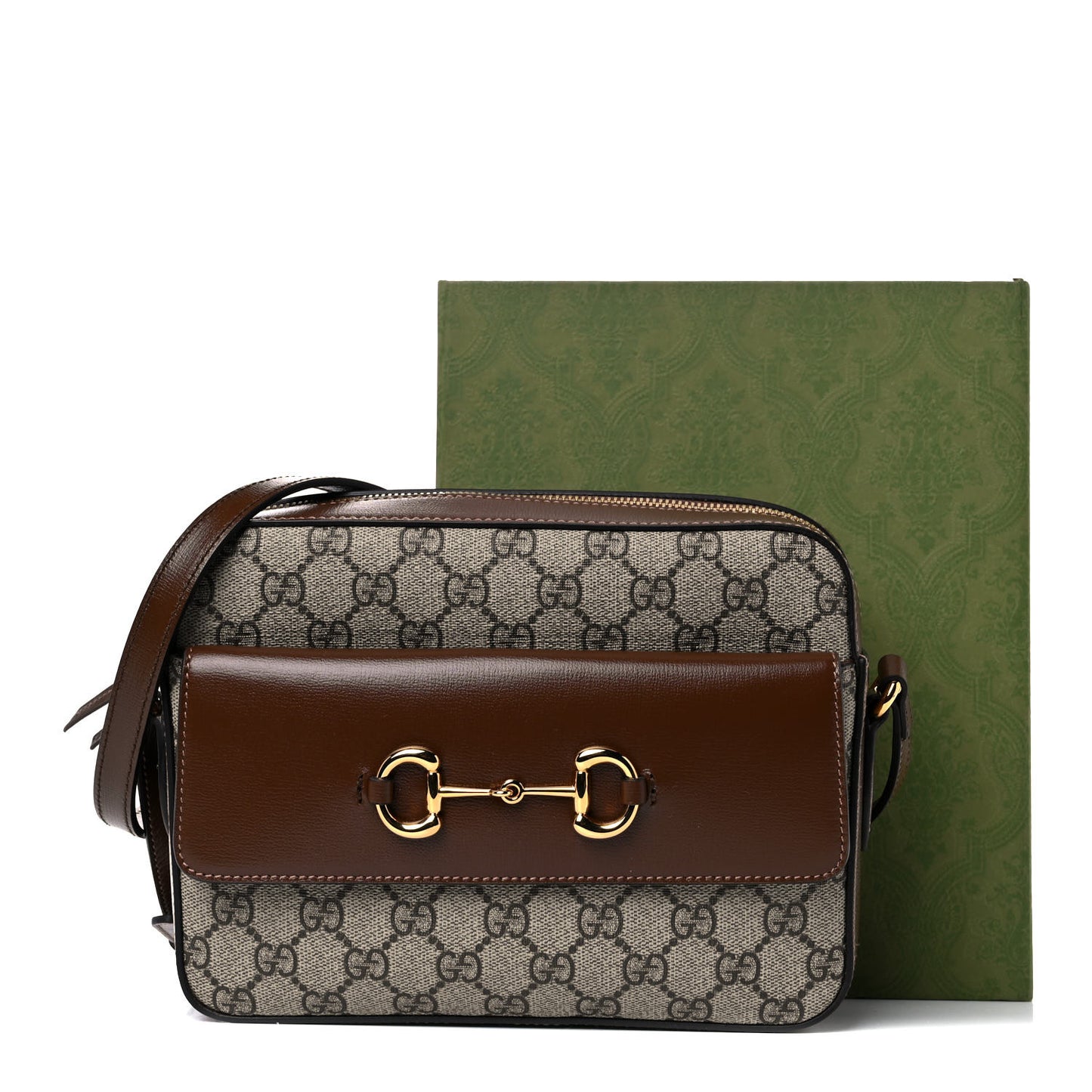 GG Supreme Monogram Small Horsebit 1955 Shoulder Bag Beige Brown Sugar