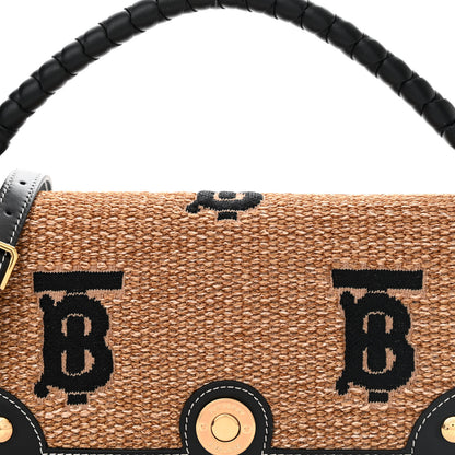 Burberry Raffia Calfskin TB Small Note Crossbody Bag Natural Black 9 of 11